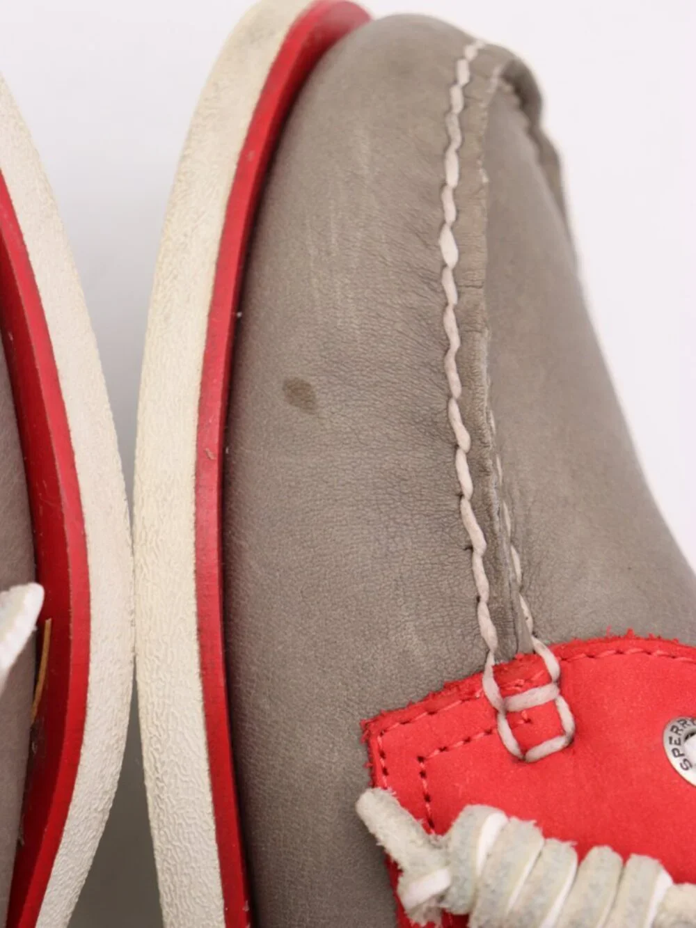 Sperry Gold Cup 2 Eye Boat Shoes Mens Size 7 Gray Red Leather Deck Casual